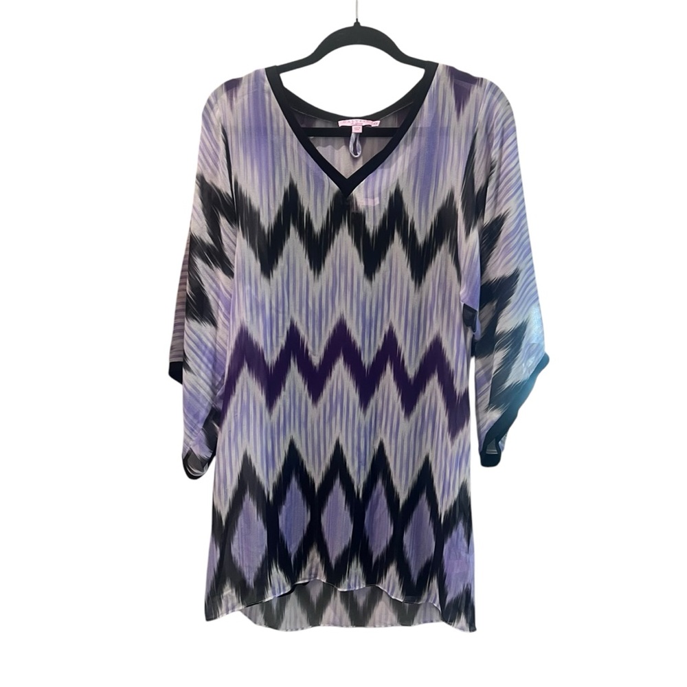 Calypso St. Barth Purple and Blue Graphic Bell Sleeve Silk Tunic Dress‎ Size XS
